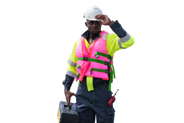 Fototapeta premium Industrial Plant Maintenance Engineer On Transparent Background PNG (Photo)