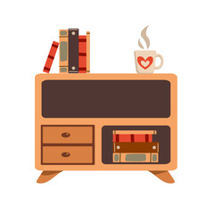 Furniture vector illustration set. Cartoon flat design furniture with armchair, lamp, nightstand, house plants. Designer fashion items for home interior apartment isolated on white