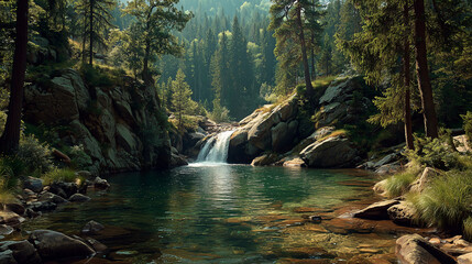 Wallpaper , waterfall and big river clear water landscape.