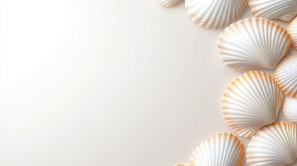 Neutral background made of assorted seashells with clean copy space, natural and minimal beach-inspired texture