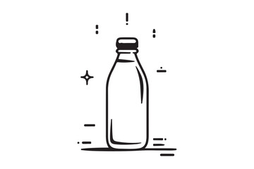 Simple black outline of a tall bottle with sparkle accents