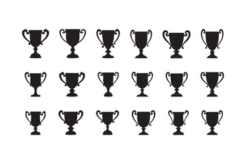 Collection of black silhouette trophy icons representing achievement and victory