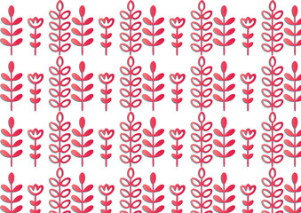 Red floral branches and tulips pattern pink white