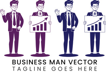 Businessman Illustration Graph Finance Marketing Success Corporate Professional Management Entrepreneur Icon Logo Design Branding Business Concept