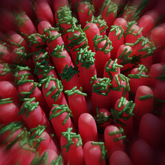 Bacteria on Intestinal Villi - 3D Microscopic Render