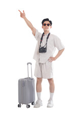 Adventurer's Journey Begins: An enthusiastic tourist, camera in hand, prepares for an adventure...
