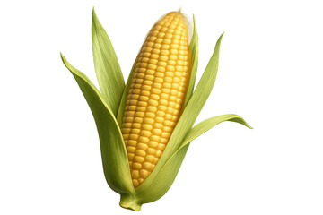 Fresh corn cob with green leaves, isolated on transparent background, ideal for food and agriculture projects
