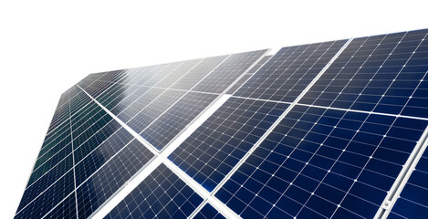 Transparent template of Solar farm generating energy.Solar panels park generating green energy...