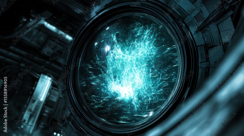 Fototapete portal to the cosmos: a captivating, artistic rendering unveils a portal revealing a mesmerizing neb
