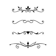 Decorative simple divider. Text dividers retro minimal line separators,  Vector isolated geometric wedding card heart separator elements set. Text dividers. . Hand drawn vector illustration. 
