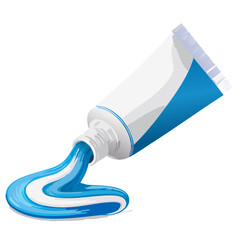 Tubetto di dentifricio bianco con pasta curva blu e bianca sfondo trasparente