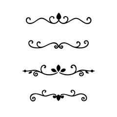 Decorative simple divider. Text dividers retro minimal line separators,  Vector isolated geometric wedding card heart separator elements set. Text dividers. . Hand drawn vector illustration. 
