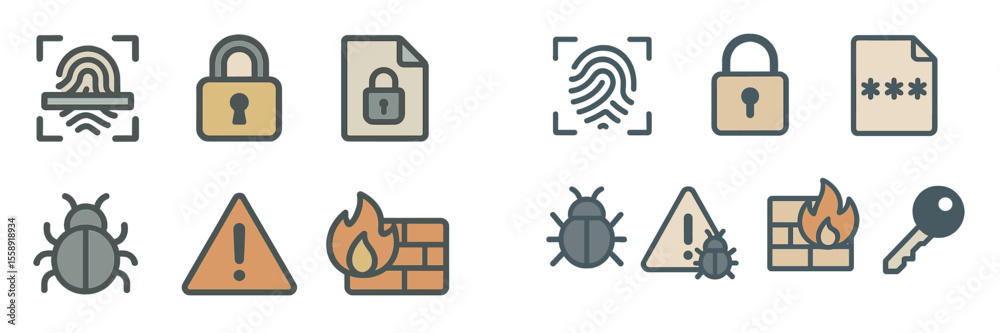 Poster Security icons representing various aspects of digital protection and data privacy in a modern design