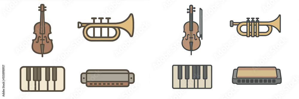 Aufkleber Various musical instruments including strings and brass displayed in an artistic arrangement