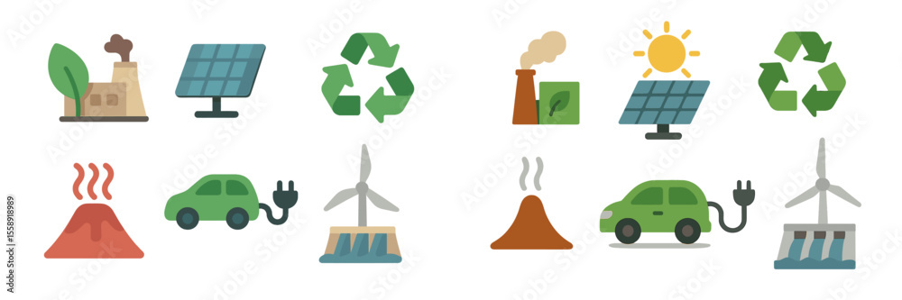 Poster Renewable energy concepts highlighting various sources and environmental impacts in a colorful graphic design