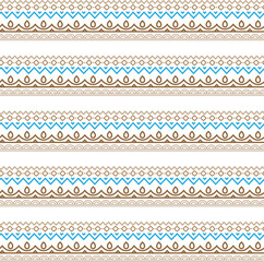 Brown blue and beige geometric tribal pattern with repeating motifs geometric pattern
