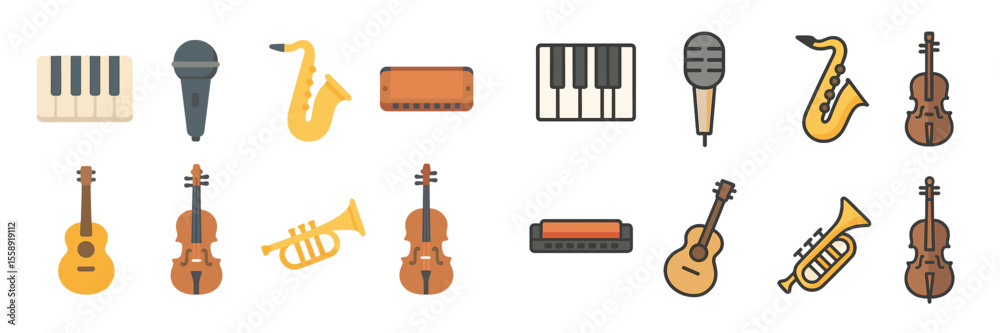 Aufkleber various musical instruments arranged in a colorful and artistic manner ideal for a music-themed proj