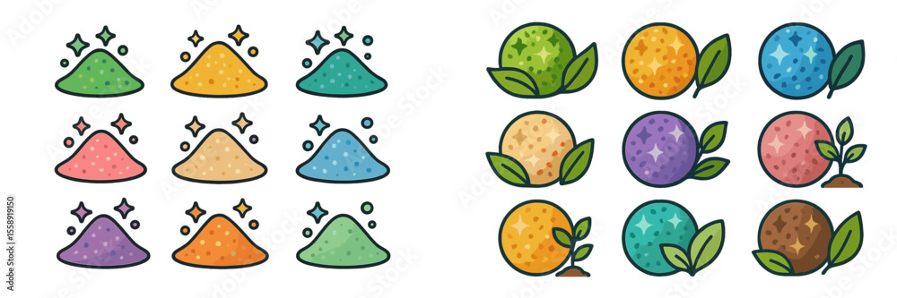Poster colorful abstract patterns of geometric shapes and earthy elements in a playful, artistic design