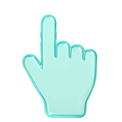 Obraz premium 3D Transparent Glass Hand Pointer Icon, Digital Gesture with Index Finger for Navigation, Web Interaction, User Interface Design, Modern Click and Interaction Symbol