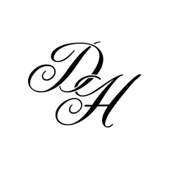 Elegant DH Monogram Logo in Black Script – Luxury Calligraphy Initial Design on White Background