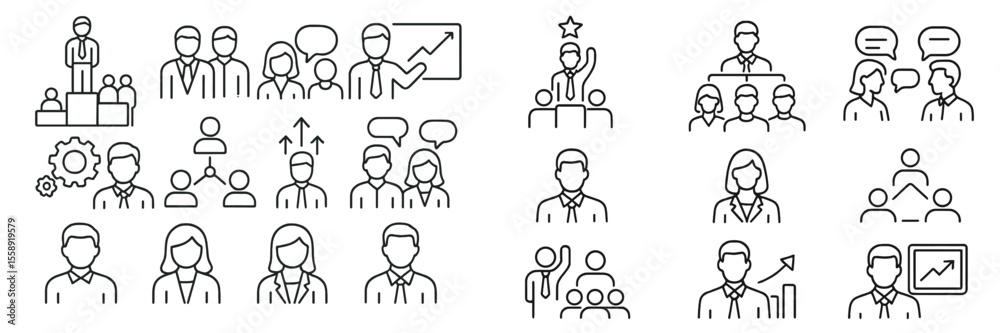Aufkleber Diverse group of vector icons representing business teamwork and collaboration in a modern workspace
