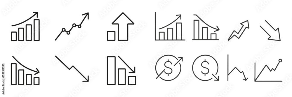 Poster various financial graphs and symbols depicting market trends and analytics in a simple design