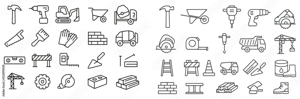 Aufkleber various construction tools and equipment displayed in a grid, ideal for illustrating building proces