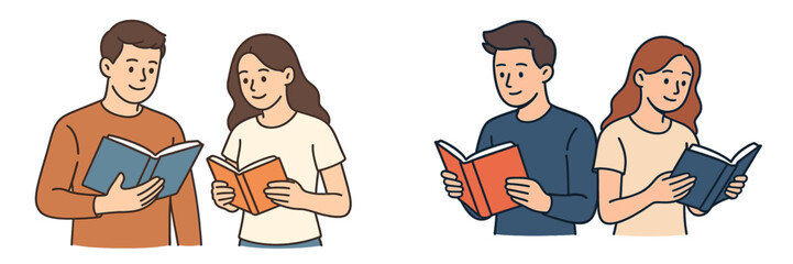 Couples reading books in a cozy setting during a quiet afternoon