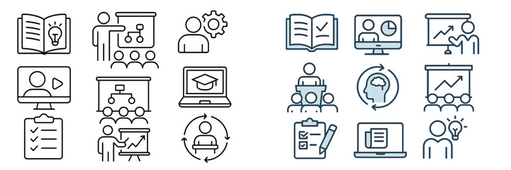 Educational activities are depicted through various learning methods in a modern classroom setting