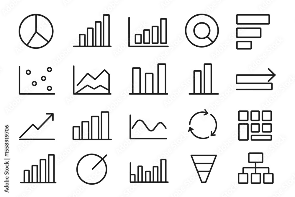 Aufkleber Various line and bar chart symbols for data visualization in business reporting and analytics