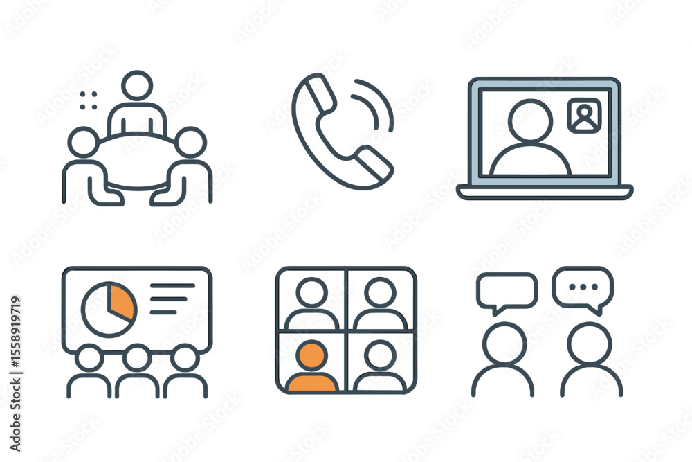 Aufkleber Modern work communication methods including video calls and meetings displayed in a clear format