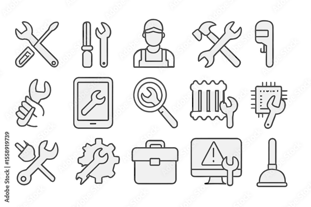 Poster Various tools and repair icons depicting a technician's work environment with support elements for mechanical tasks
