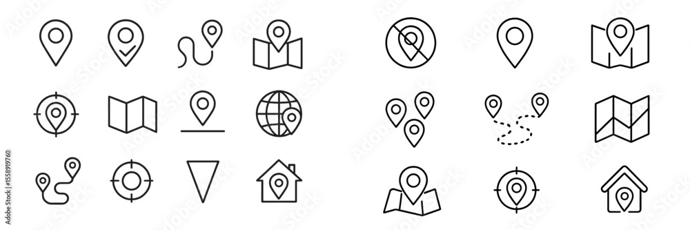 Aufkleber Various vector icons illustrating location markers, maps, and navigation symbols for digital use in design projects