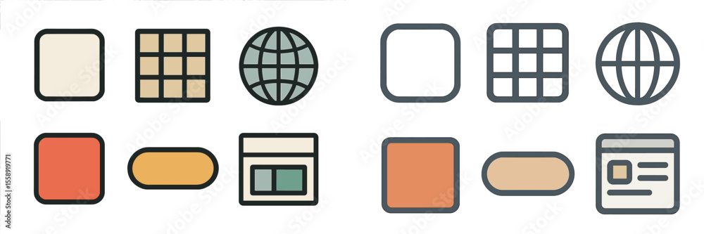Leinwandbilder Collection of colorful vector icons representing various digital user interface elements on a plain background