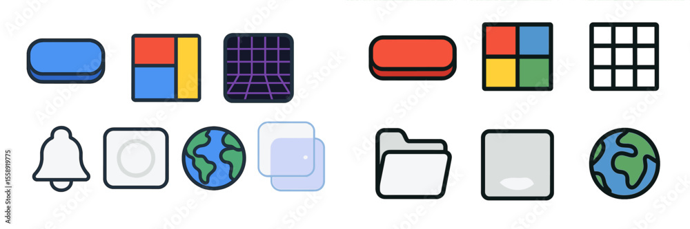 Aufkleber Collection of colorful icons representing various digital functions and applications on a modern user interface
