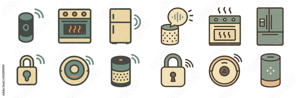 Poster smart home devices illustrated in a modern style for home automation systems and convenience