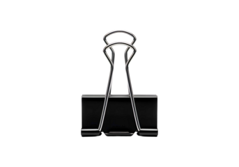 Black binder clip with silver handles isolated on transparent background