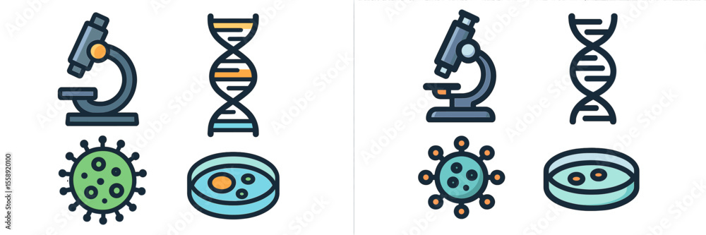 Poster microscopes examining cells and dna in a scientific laboratory setting
