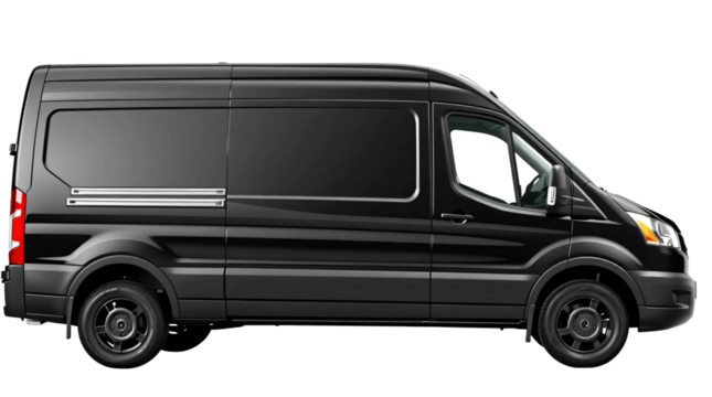 Black cargo van isolated on transparent background - Powered by Adobe