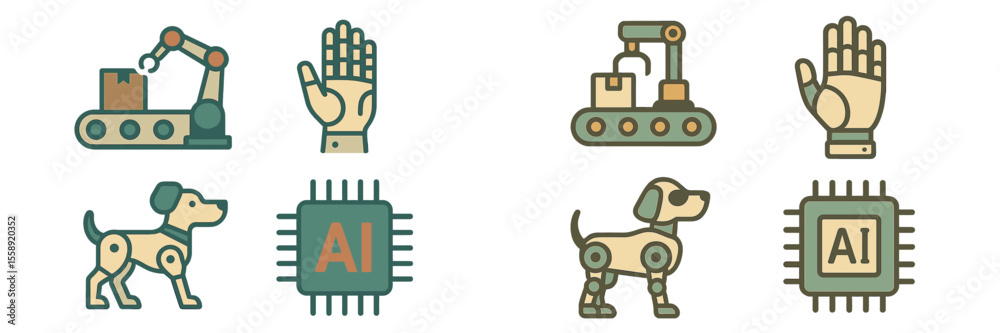 Poster Exploring the intersection of artificial intelligence and robotics through engaging illustrations depicting automated systems and robotic animals