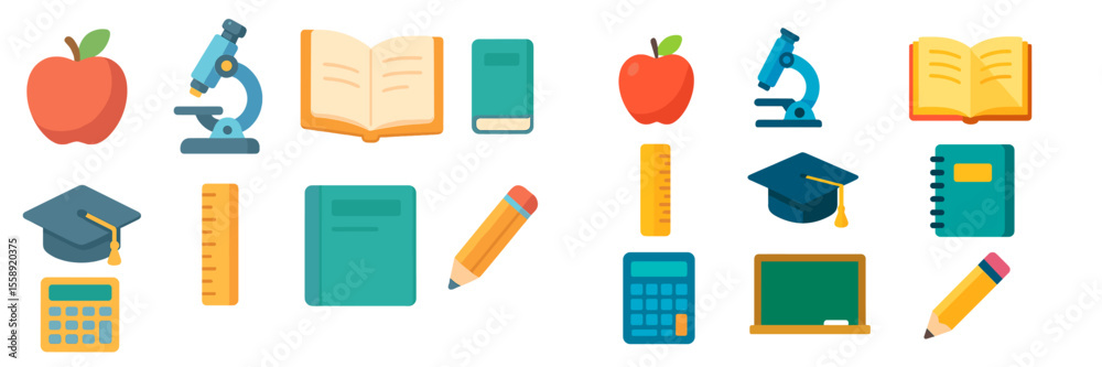 Poster Educational icons representing learning materials and tools for students and classrooms