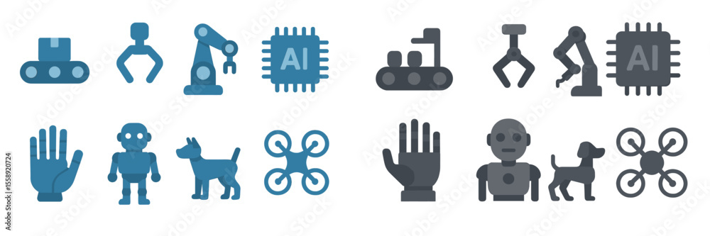 Poster Various icons representing automation, AI technology, and robotics activities