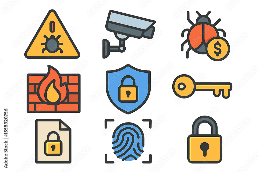 Poster Security icons representing various aspects of safety and protection in a modern digital environment
