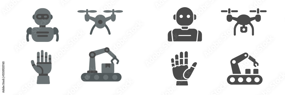 Poster Robots and drones represent advancements in technology, automated tasks, and modern industry in a creative design layout