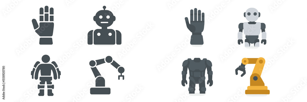 Aufkleber Various robotic illustrations showcasing different types of robots and robotic hands in a simple design style