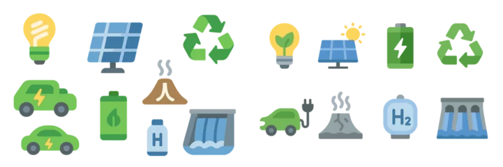 Gordijnen Illustration of renewable energy concepts showing various green technologies and sustainability symbols © Zaleman