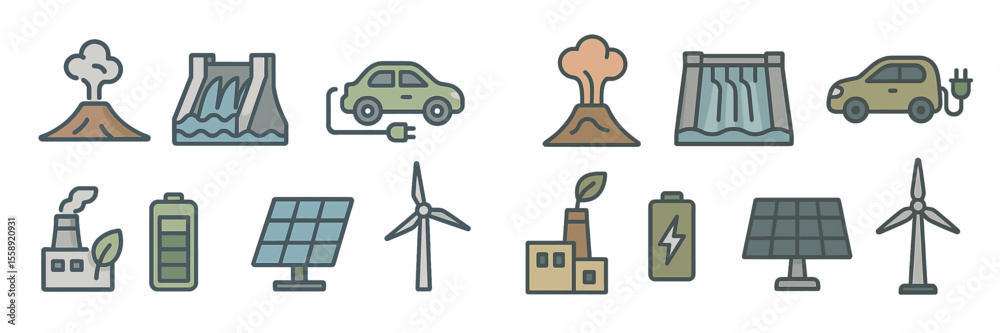 Aufkleber various renewable energy icons showcasing diverse sources of power generation and their environmenta
