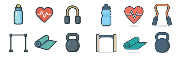 Fitness icons collection representing health, exercise, and workout essentials for a balanced lifestyle