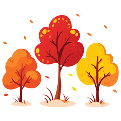 Fall season colorful trees with leaves falling autumn foliage season design for graphic design projects