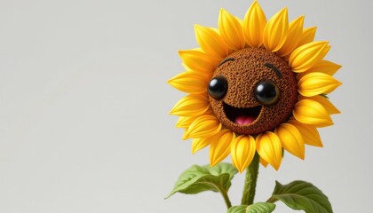 Obraz premium a cute and happy, hyper detailed 3d sunflower cartoon character with a uniquely fun and playfully expressive design, full body portrait, macro focus, surreal aesthetic; bright, pure tones